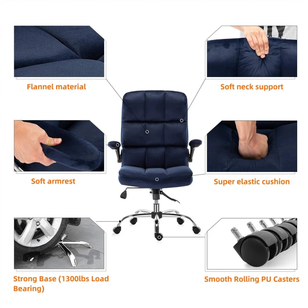 Office Chair Velvet Home Ergonomic Swivel Adjustable Tilt