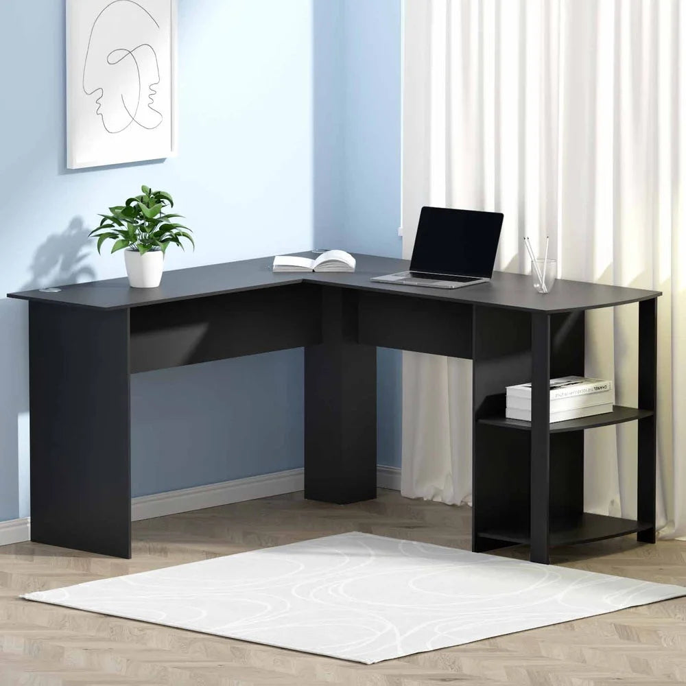 Black desk with office computer corner student