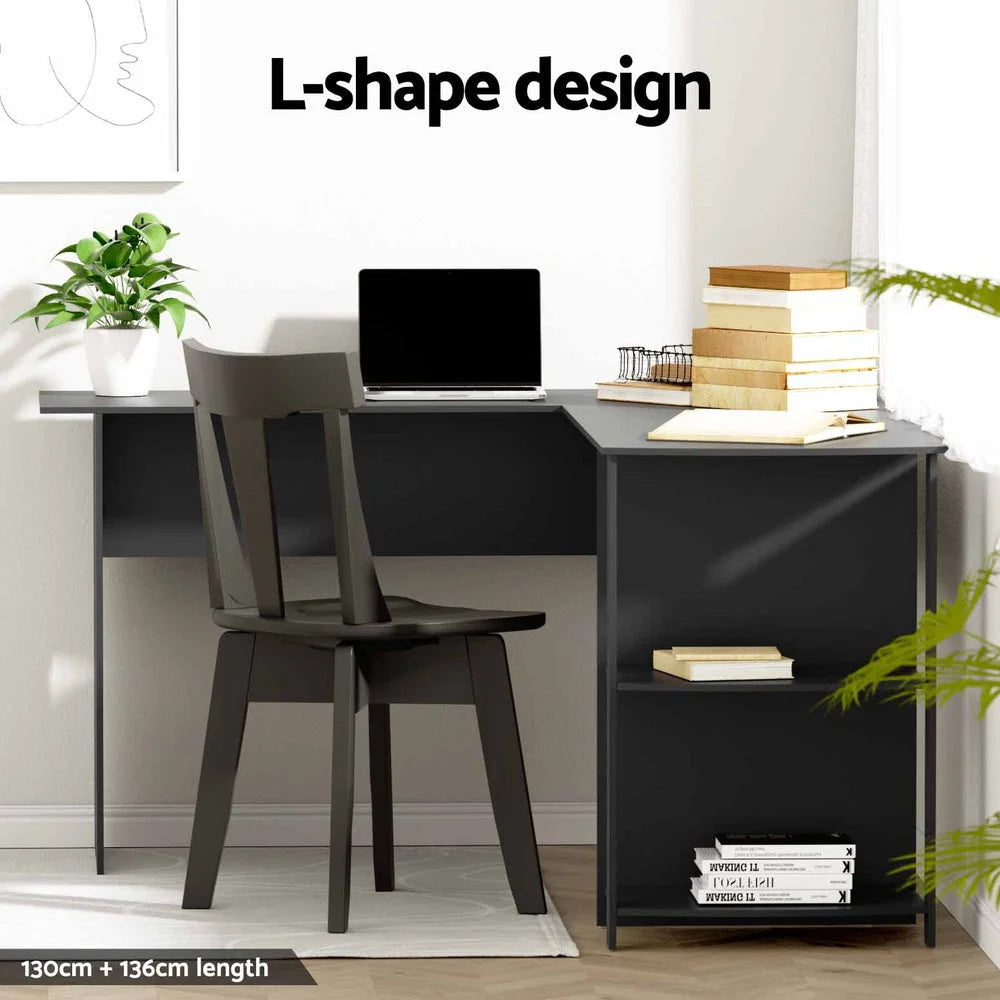 Office Computer Desk Corner Student Study Table Workstation L-Shape Black