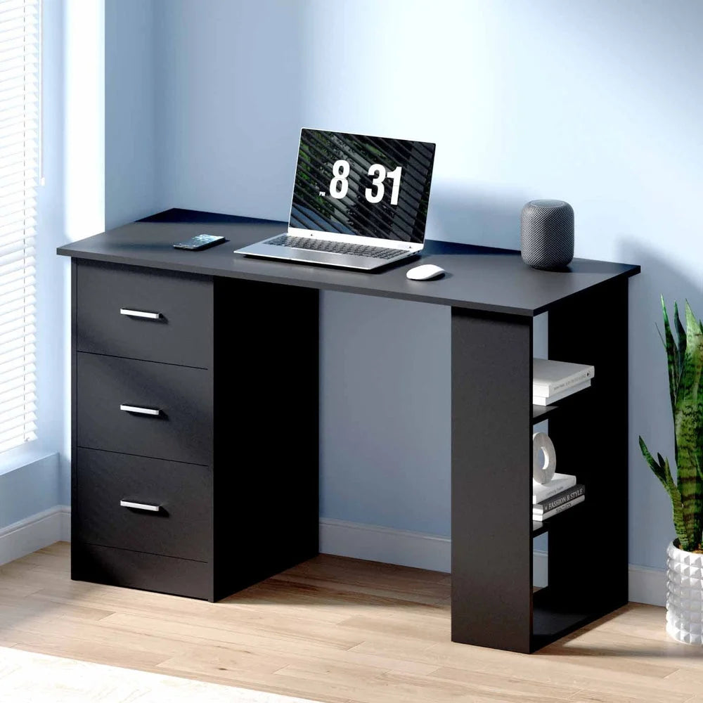Black 120cm home office desk with work surface and storage section