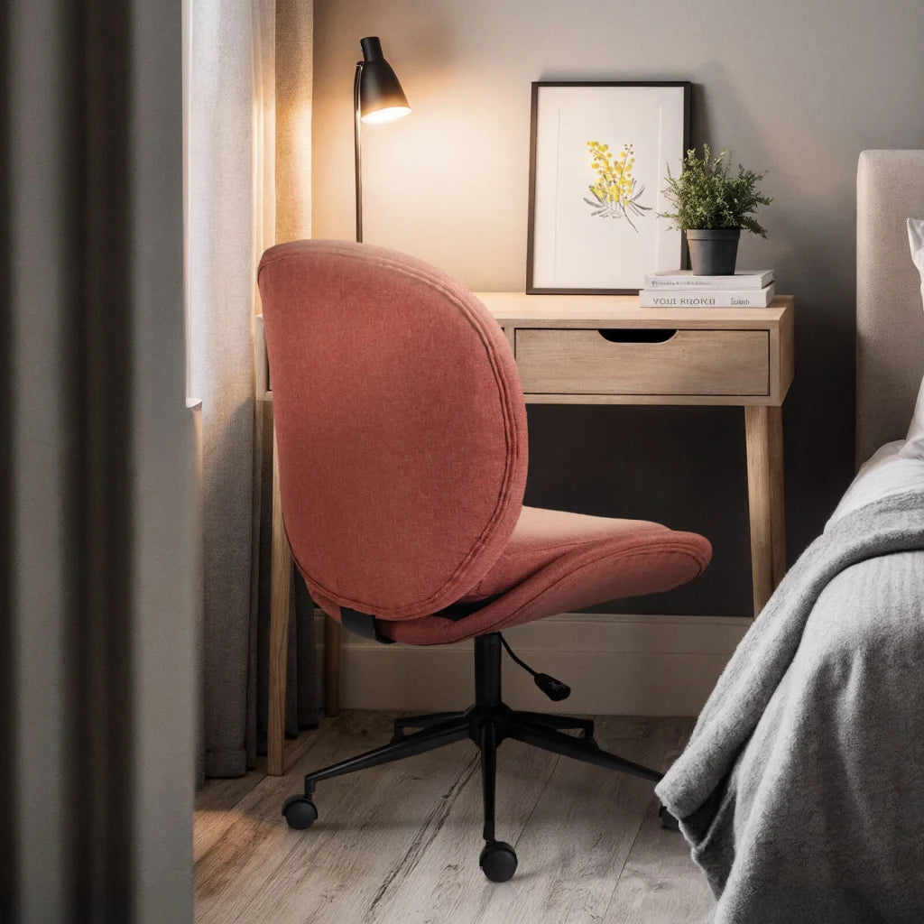 Office Desk Chair - Linen Fabric Armless Swivel Study Seat