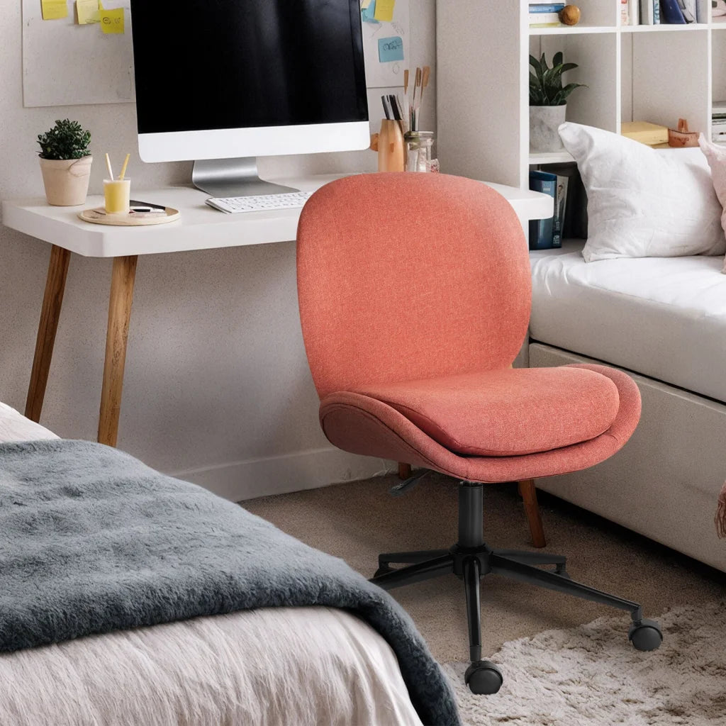 Office Desk Chair - Linen Fabric Armless Swivel Study Seat