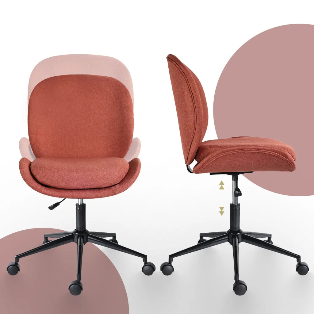 Office Desk Chair - Linen Fabric Armless Swivel Study Seat