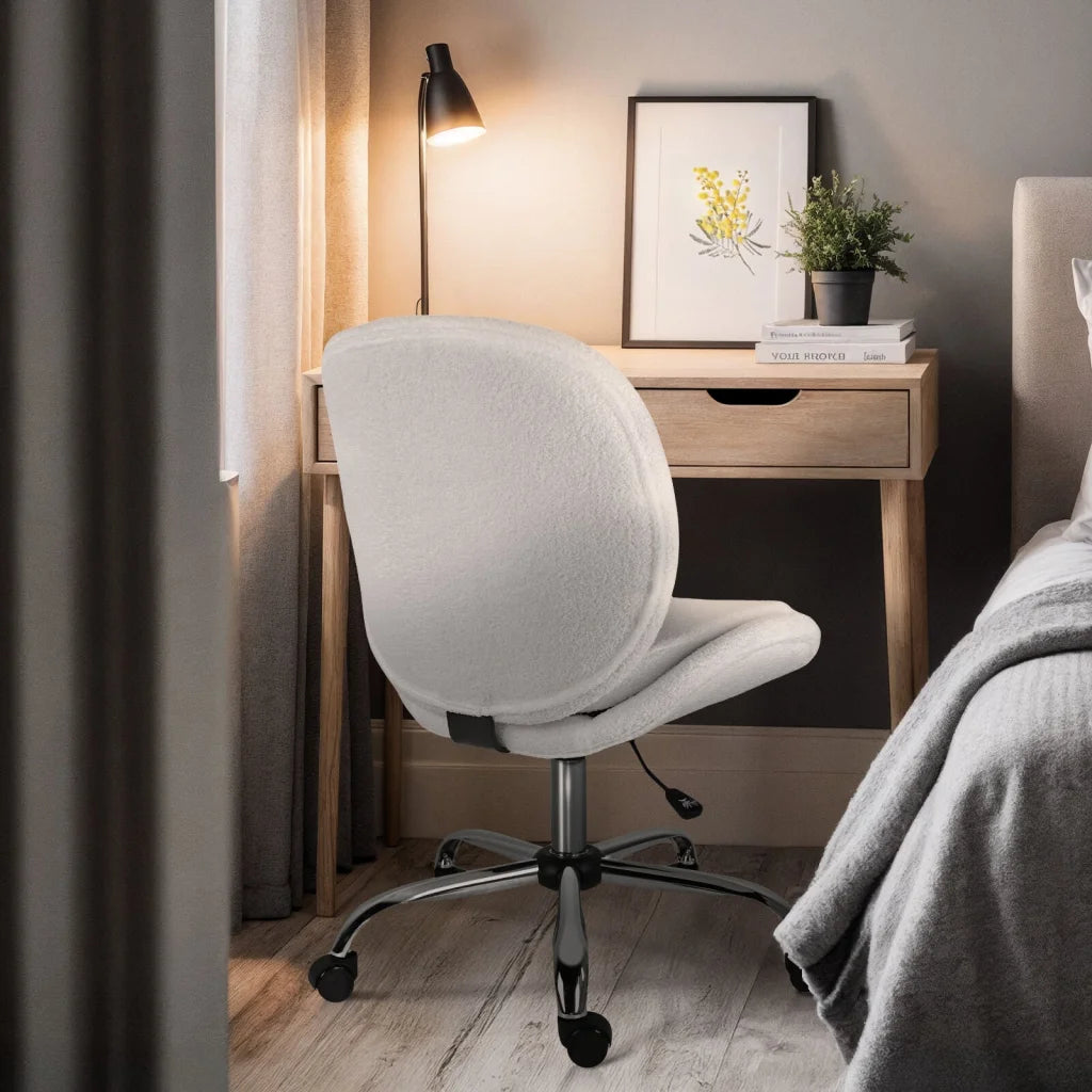 Office Desk Chair - Teddy Boucle Armless Swivel Study Seat