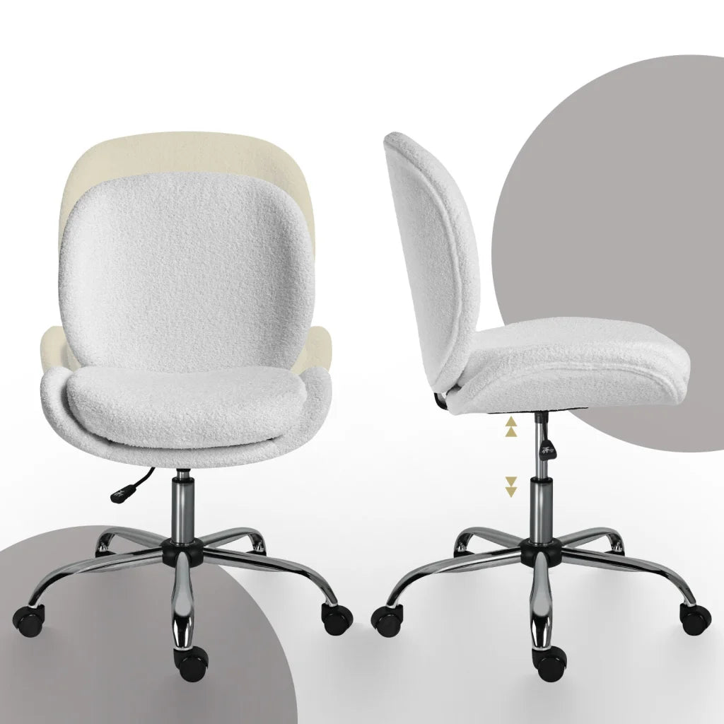 Office Desk Chair - Teddy Boucle Armless Swivel Study Seat