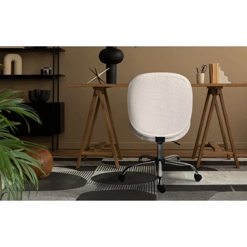 Office Desk Chair - Teddy Boucle Armless Swivel Study Seat