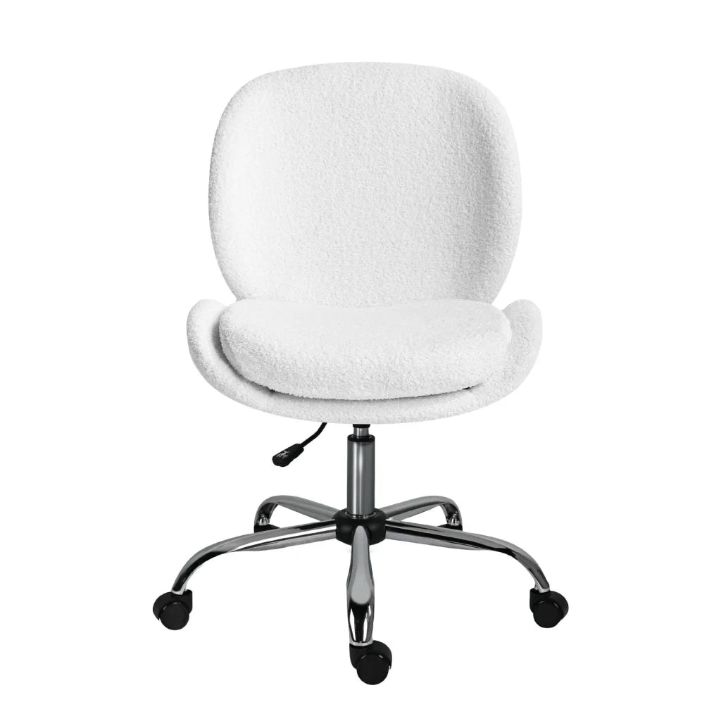 Office Desk Chair - Teddy Boucle Armless Swivel Study Seat