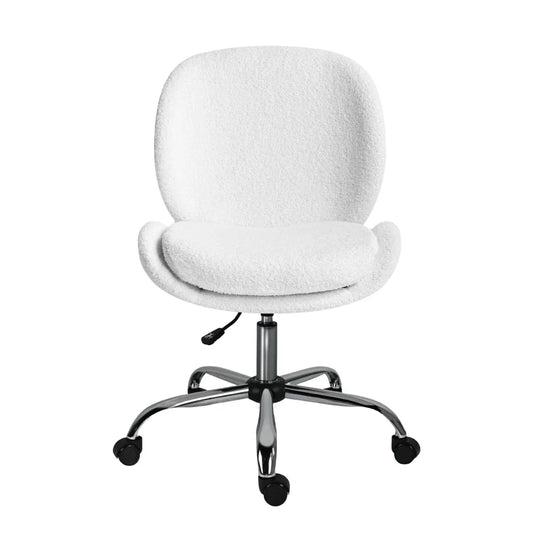 Office Desk Chair - Teddy Boucle Armless Swivel Study Seat