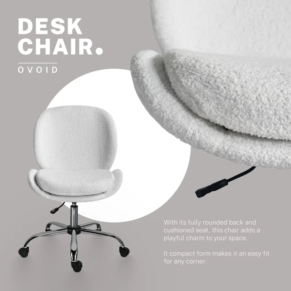 Office Desk Chair - Teddy Boucle Armless Swivel Study Seat