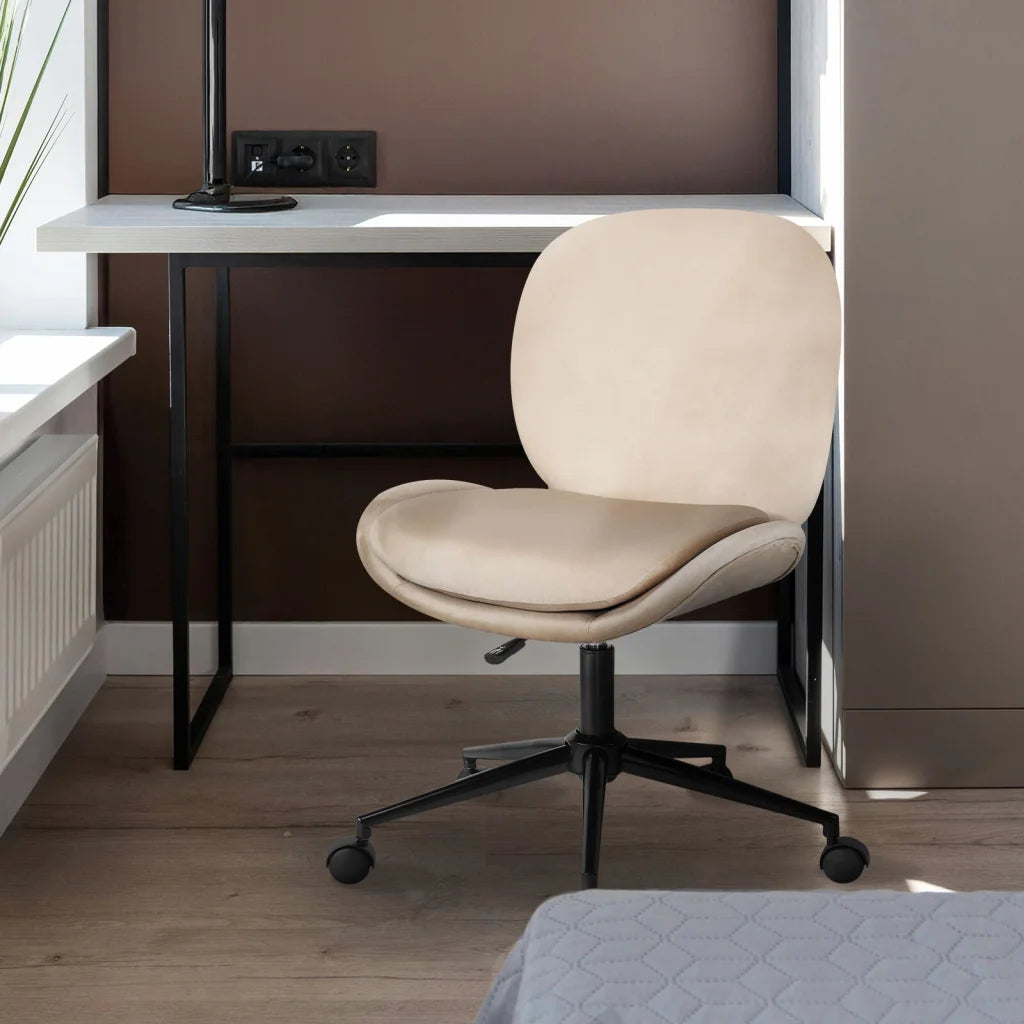 Office Desk Chair - Velvet Armless Swivel Study Seat OVOID