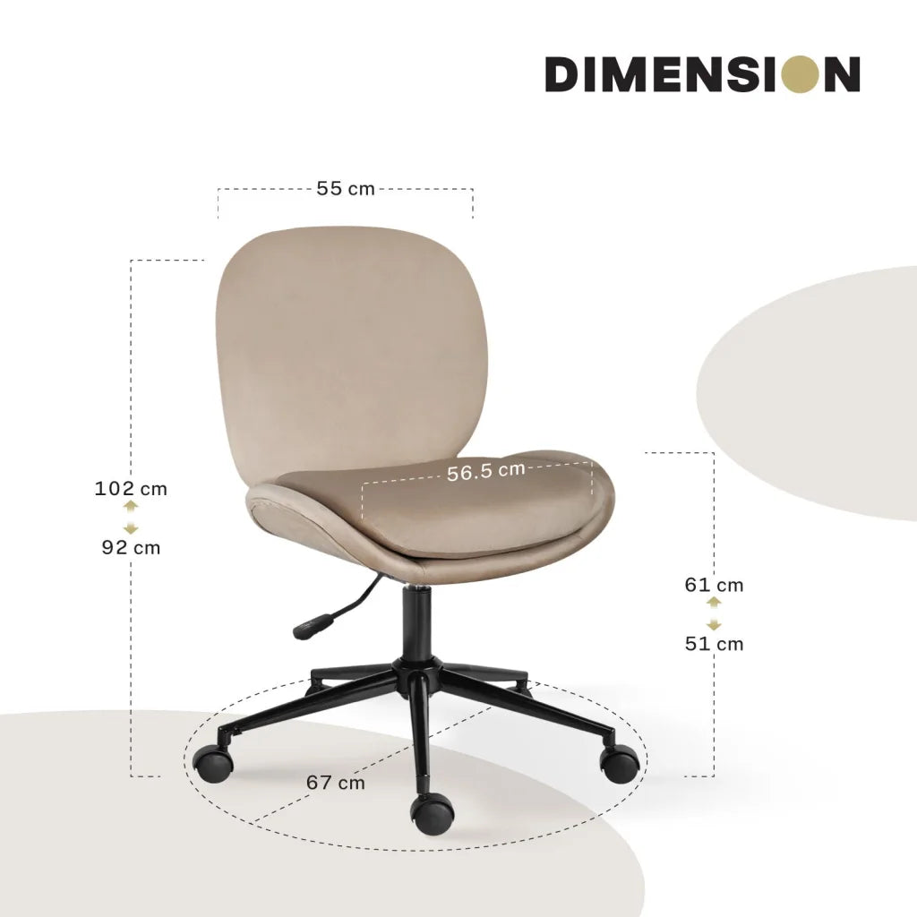 Office Desk Chair - Velvet Armless Swivel Study Seat OVOID