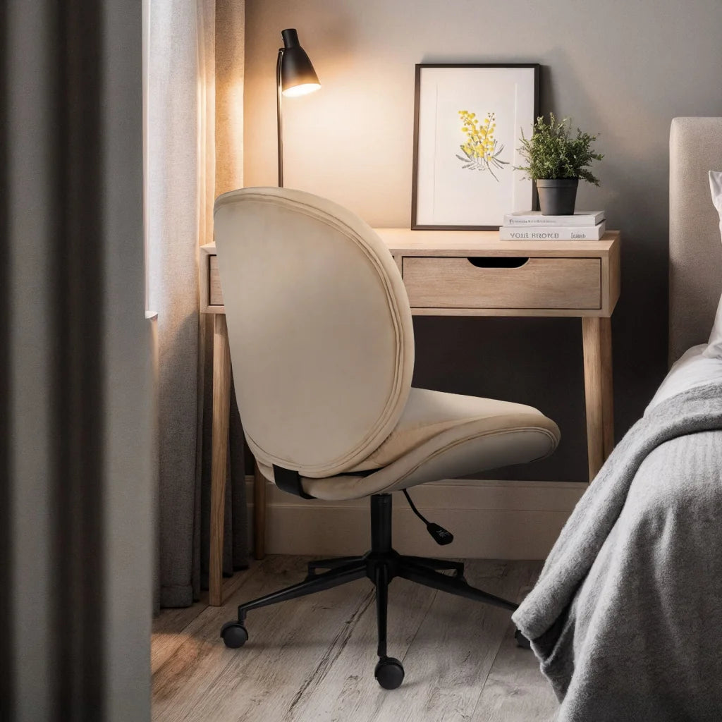 Office Desk Chair - Velvet Armless Swivel Study Seat OVOID