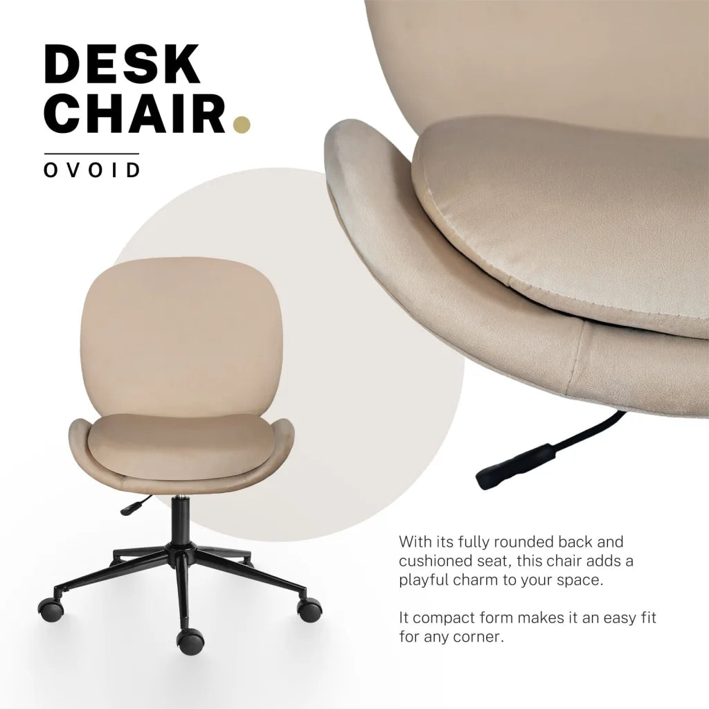 Office Desk Chair - Velvet Armless Swivel Study Seat OVOID