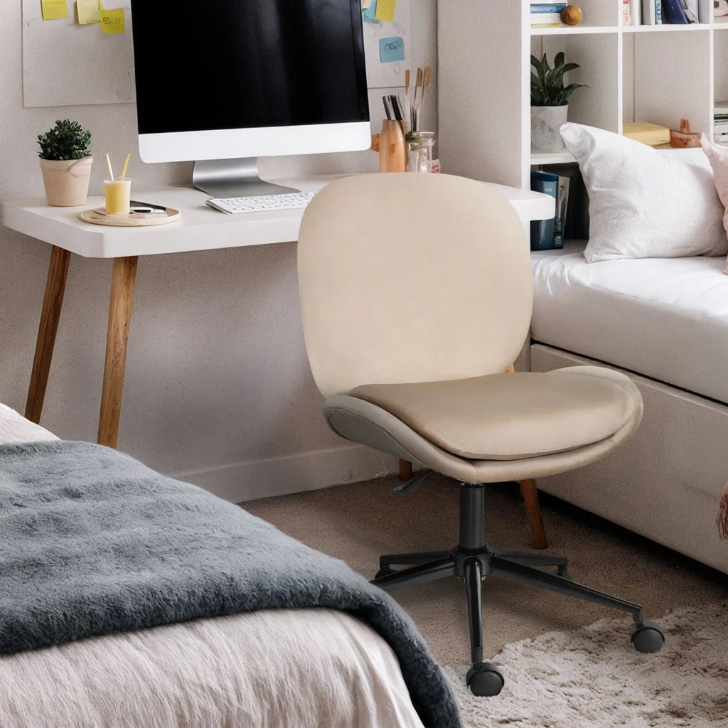 Office Desk Chair - Velvet Armless Swivel Study Seat OVOID
