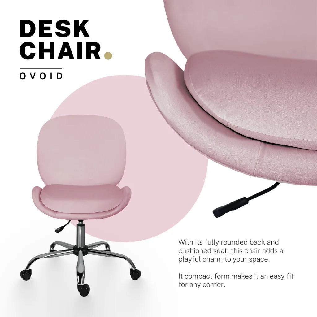 Office Desk Chair - Velvet Armless Swivel Study Seat OVOID