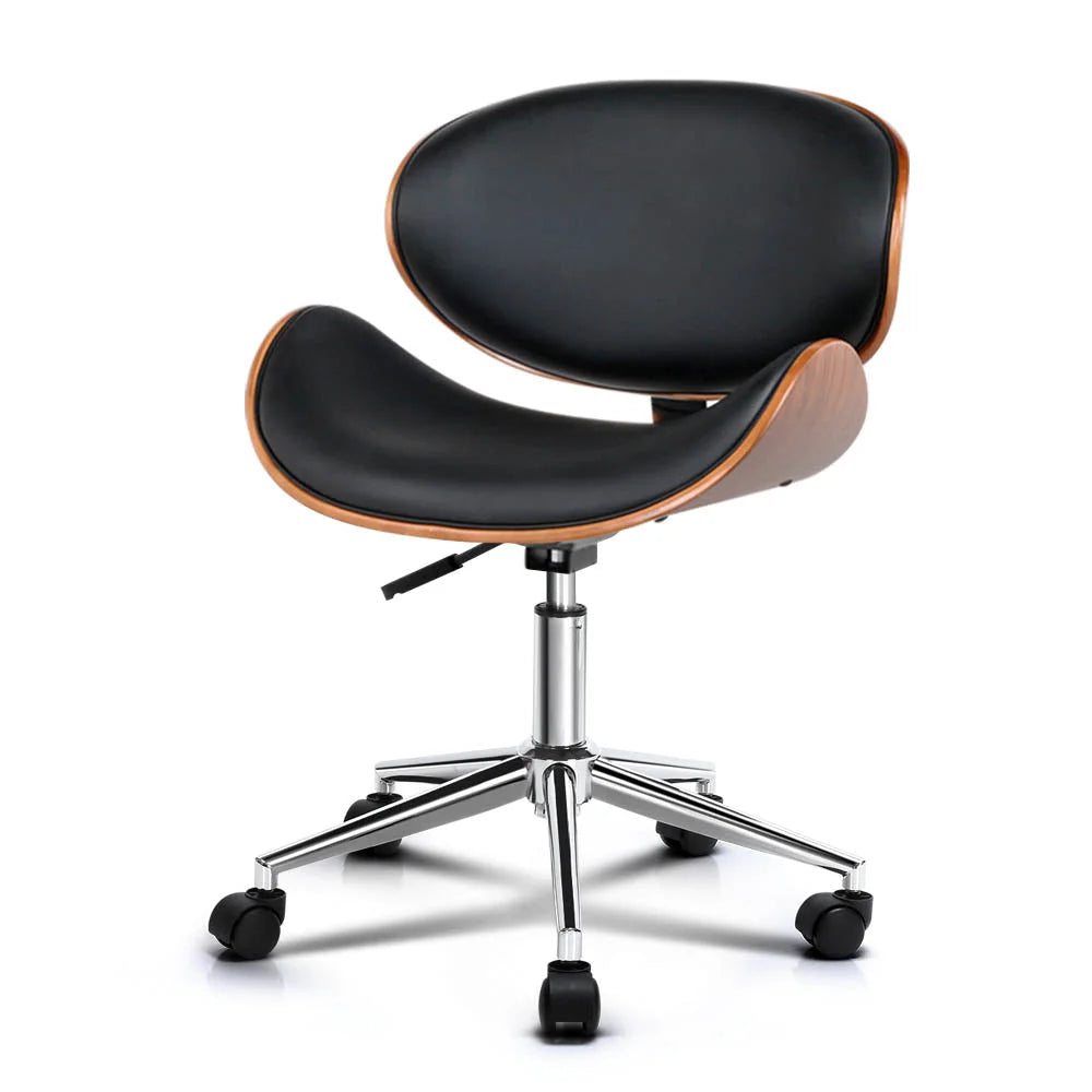 Office Desk Chair Wooden & PU Leather Black - Office