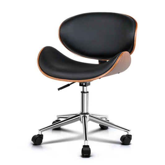 Office Desk Chair Wooden & PU Leather Black - Office