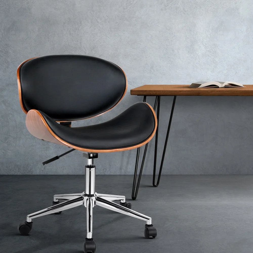 Office Desk Chair Wooden & PU Leather Black - Office