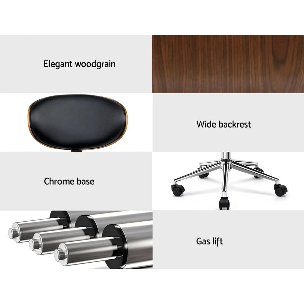 Office Desk Chair Wooden & PU Leather Black - Office