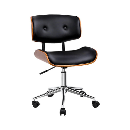 Office Desk Chair Wooden & PU Leather - Black - Office