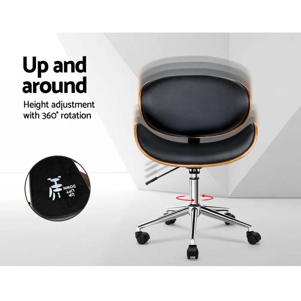 Office Desk Chair Wooden & PU Leather Black - Office