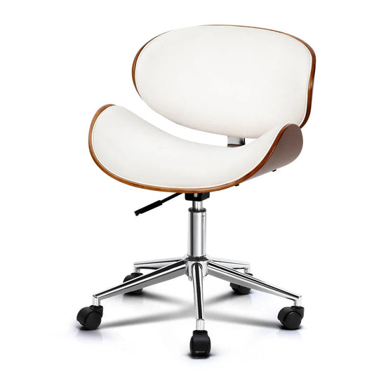 Office Desk Chair Wooden & PU Leather White - Office
