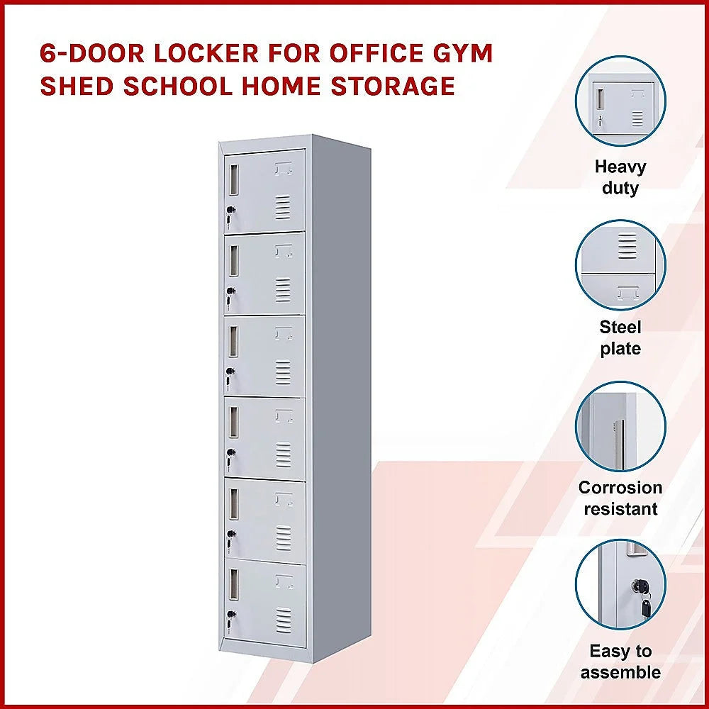 Office Gym Shed School Storage Locker 6-Door Standard Lock