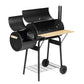 Offset bbq smoker with handles, panels and accessory pieces