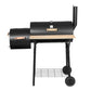Black offset bbq smoker with caster wheels and side handle rail