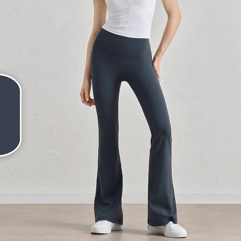 Oil Blue High-Waisted Lycra Yoga Bell-Bottom Pants