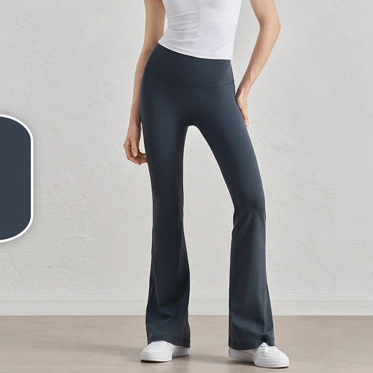 Oil Blue High-Waisted Lycra Yoga Bell-Bottom Pants