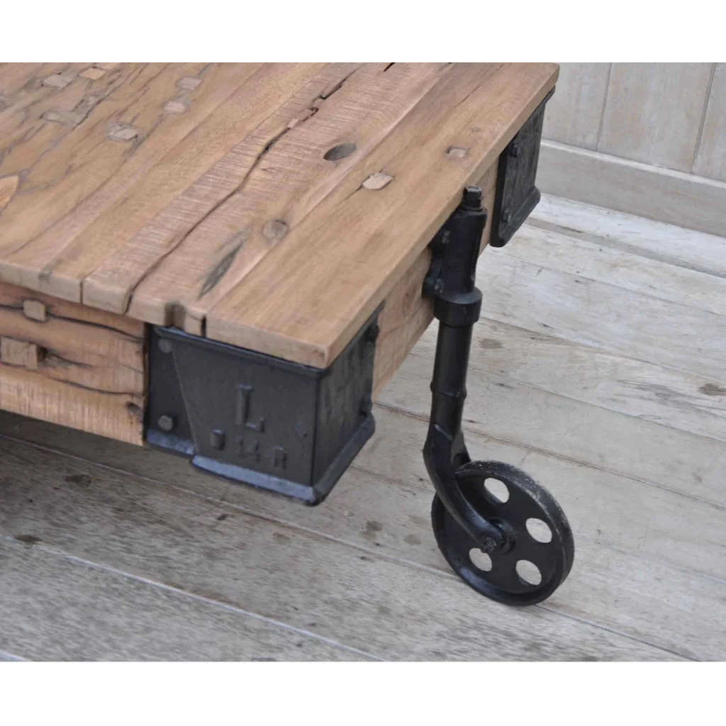 OLD RAILWAY SLEEPER INDUSTRIAL CART COFFEE TABLE