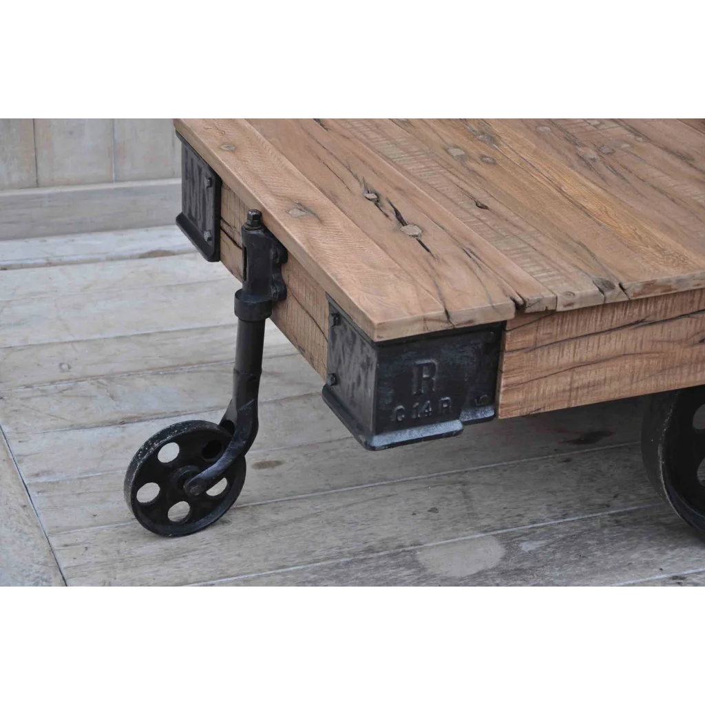 OLD RAILWAY SLEEPER INDUSTRIAL CART COFFEE TABLE