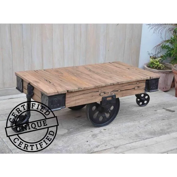 OLD RAILWAY SLEEPER INDUSTRIAL CART COFFEE TABLE