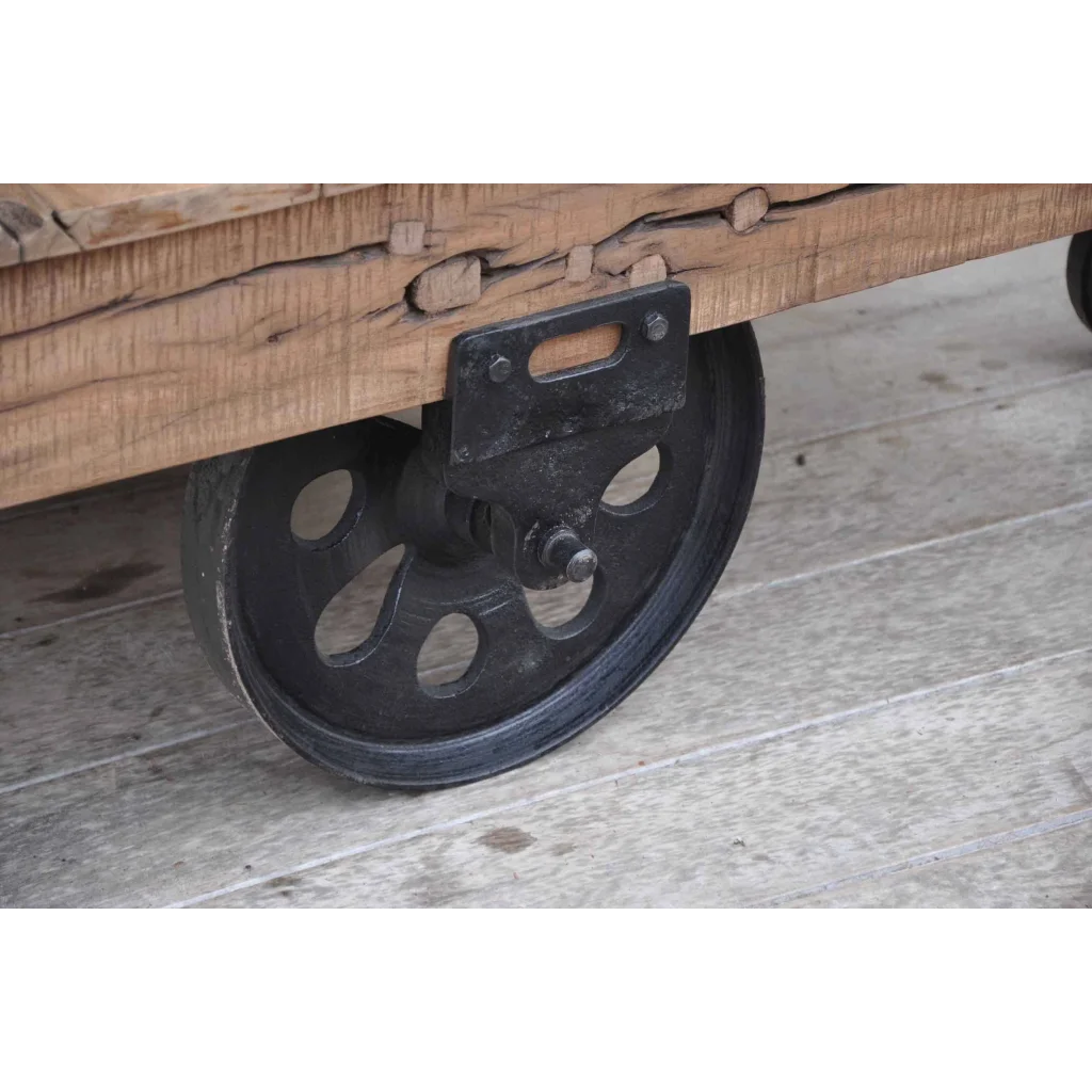 OLD RAILWAY SLEEPER INDUSTRIAL CART COFFEE TABLE