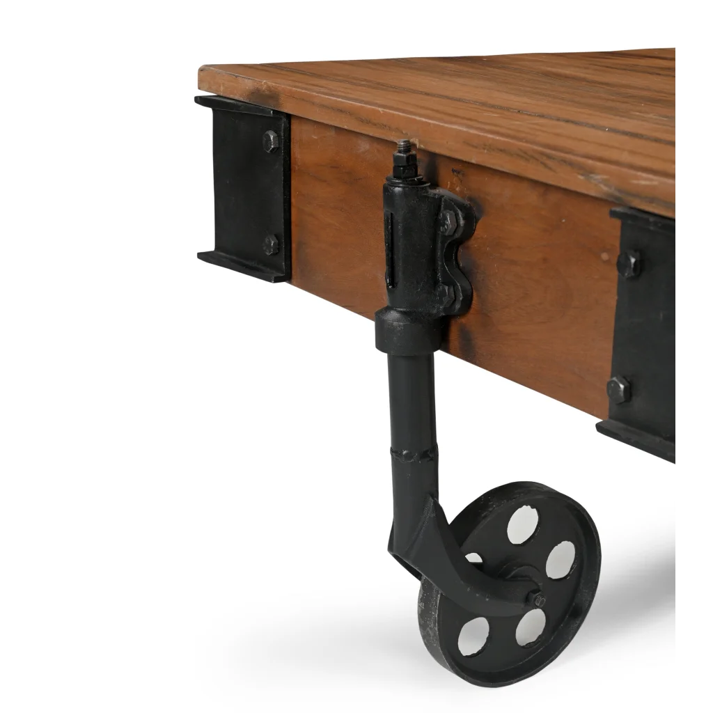 OLD RAILWAY SLEEPER INDUSTRIAL CART COFFEE TABLE