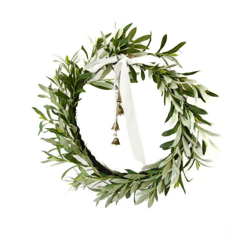 OLIVE WREATH WITH BOW & BELL 61CM - Occasions > Christmas >