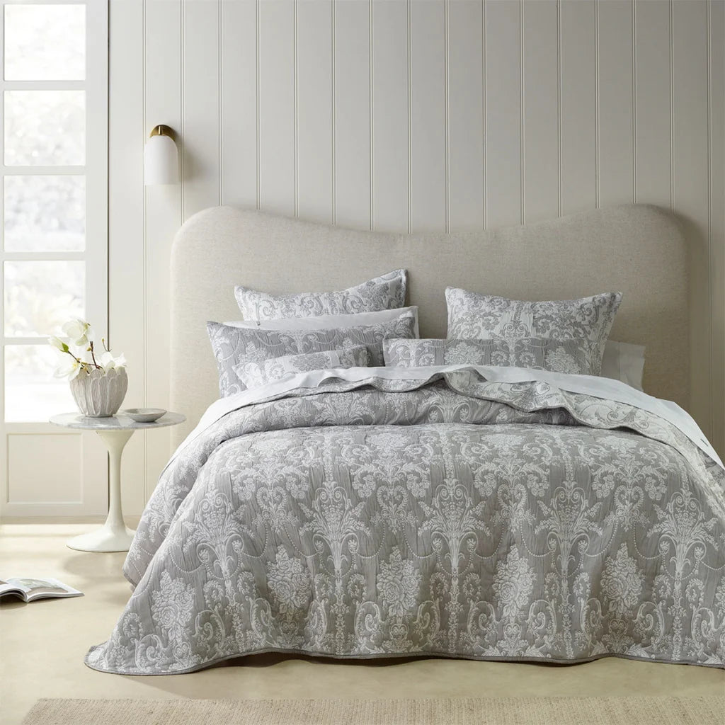 Olivia Grey Polyester Cotton Jacquard Coverlet Set - Super