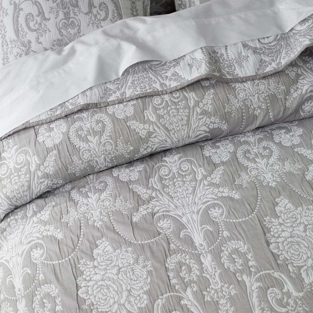 Olivia Grey Polyester Cotton Jacquard Coverlet Set - Super
