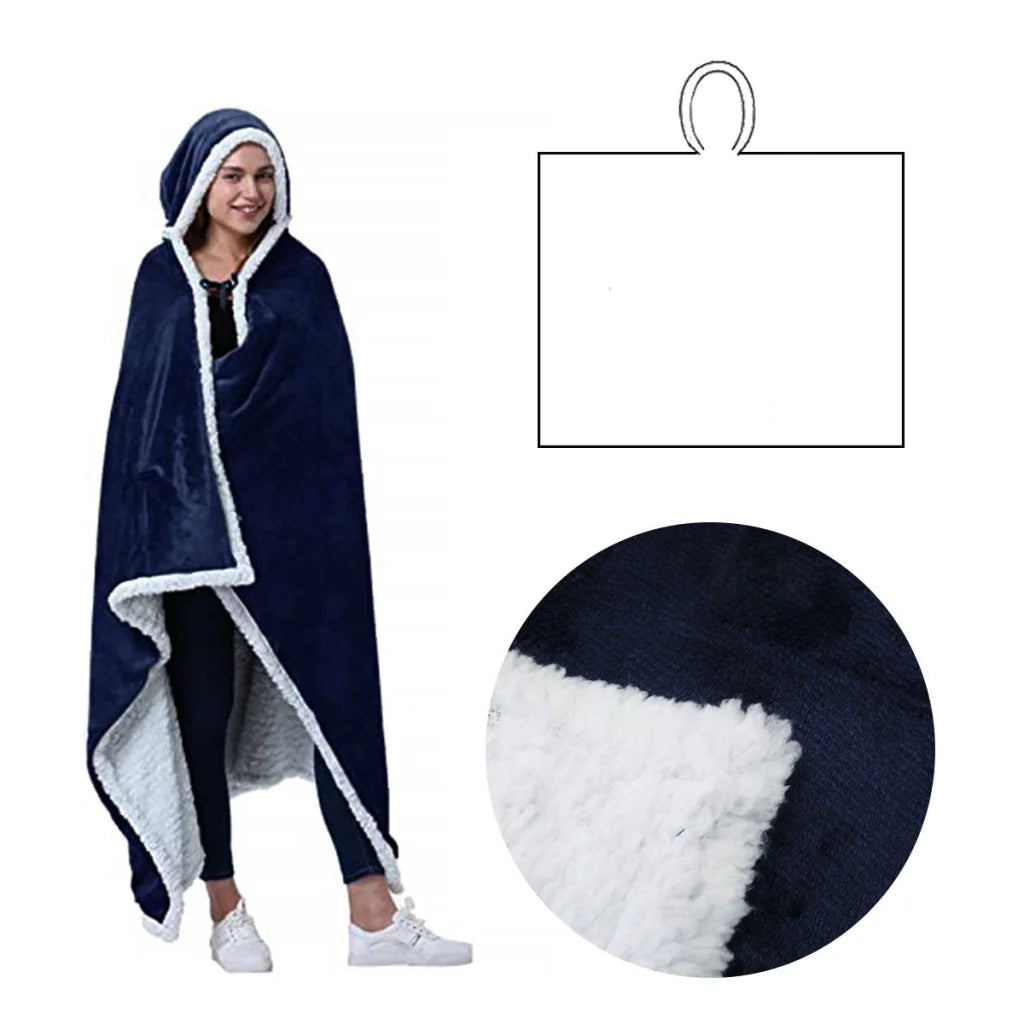 Open Blanket Hoodie Poncho Adult Men Women Sherpa Fleece