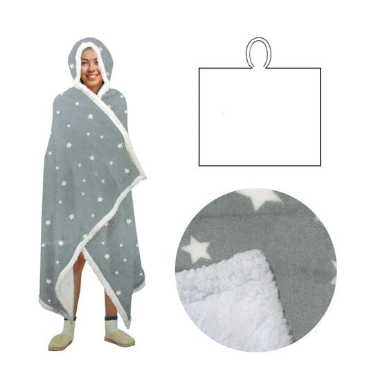 Open Blanket Hoodie Poncho Adult Men Women Sherpa Fleece