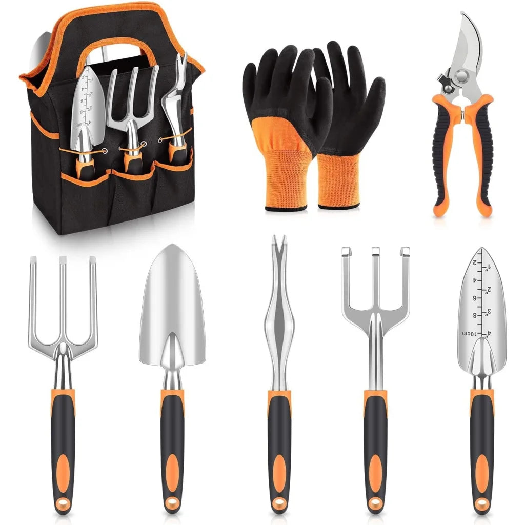 Orange 8-Piece Heavy-Duty Gardening Tool Set with Ergonomic