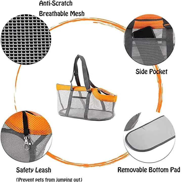 Orange And Grey Lightweight Breathable Mesh Pet Carrier