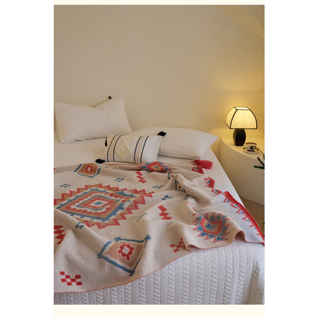 Orange Bohemian Geometric Tassel Throw Blanket - Soft