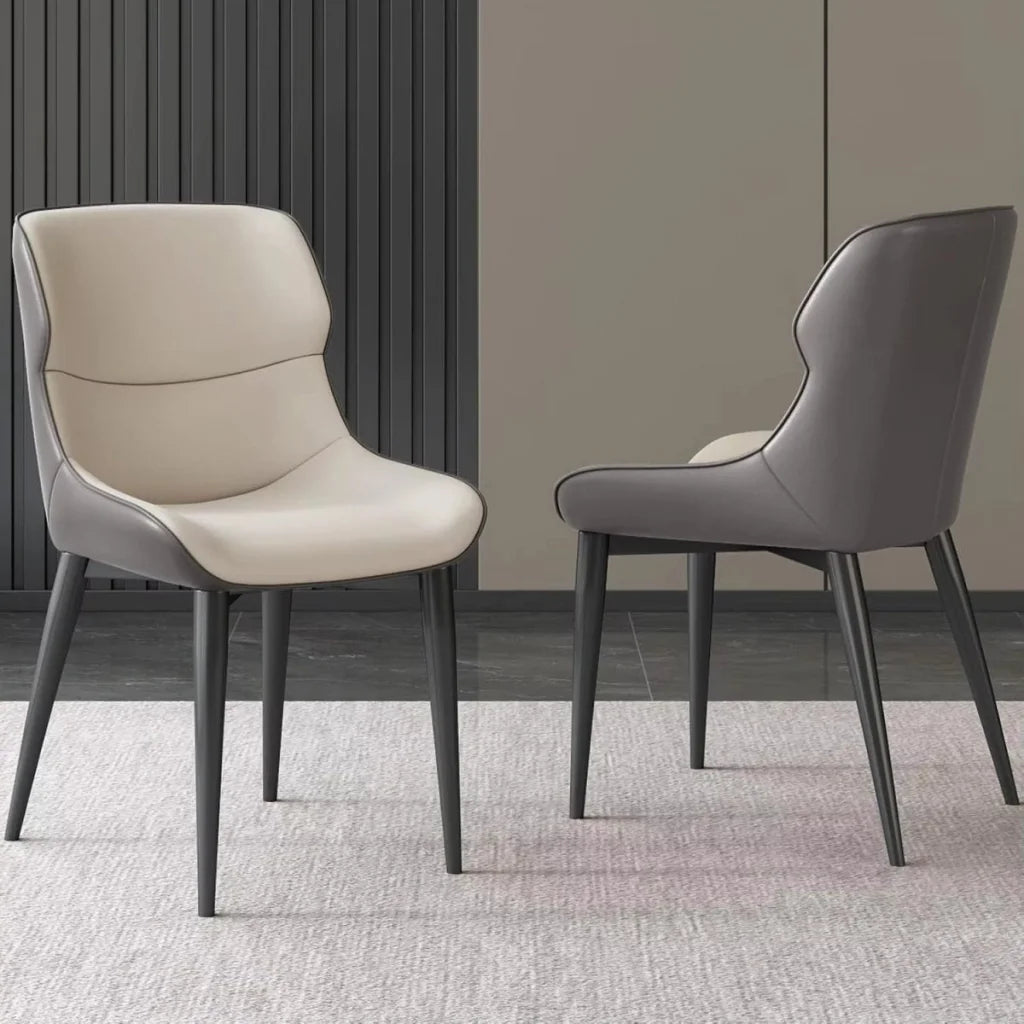 Orange Brown Italian Minimal List Dining Chairs PU Retro