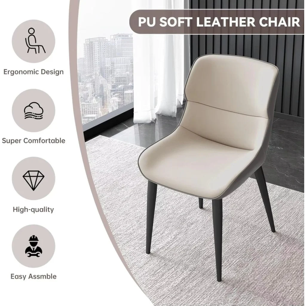 Orange Brown Italian Minimal List Dining Chairs PU Retro