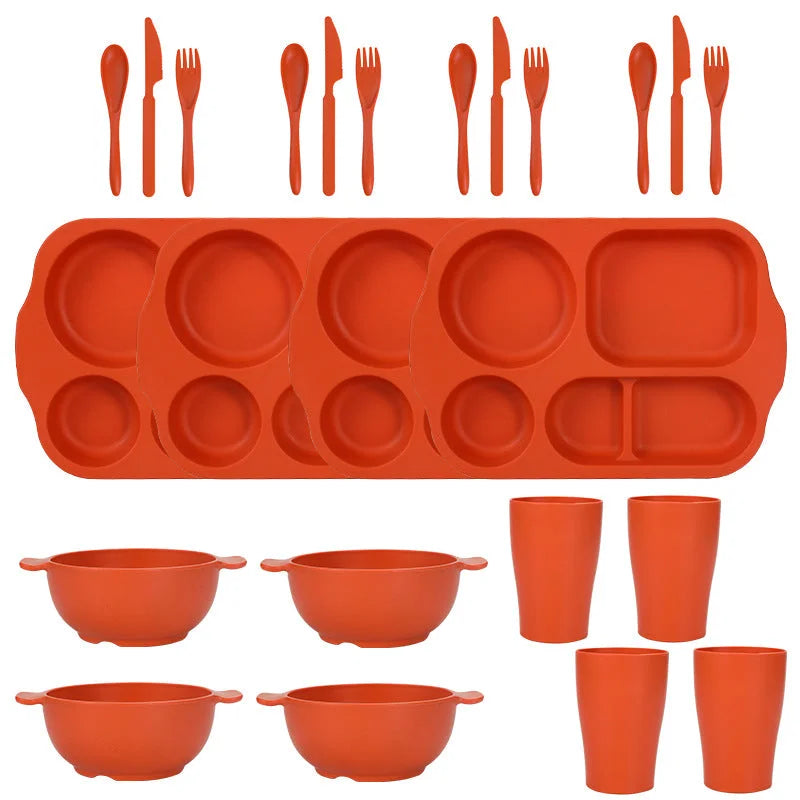 Orange Durable Eco-Friendly Wheat Straw Dinnerware Set - 24