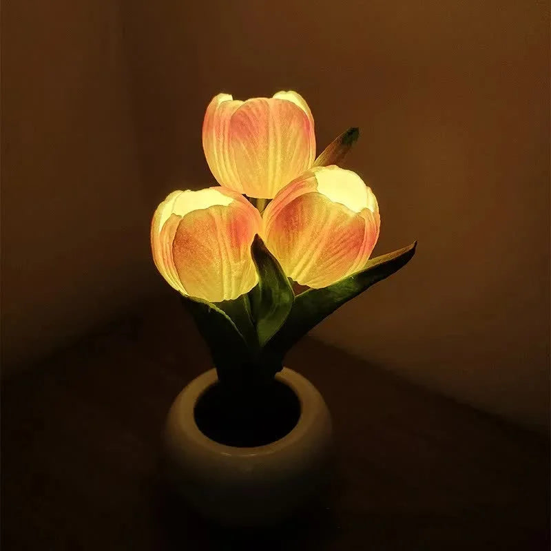Orange Flowers USB Tulip Night Light - Bedroom Decor Table
