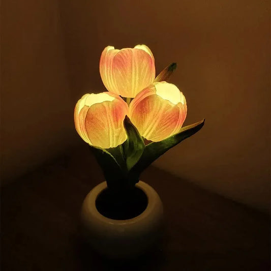Orange Flowers USB Tulip Night Light - Bedroom Decor Table