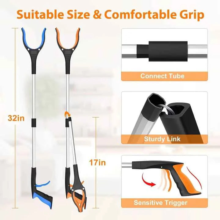 Orange Foldable Grabber Tool with Silicone Non-Slip Claws –